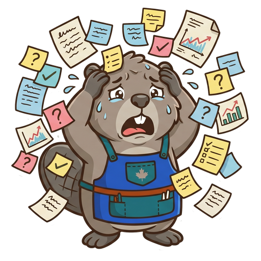 Navka beaver mascot overwhelmed with software subscriptions